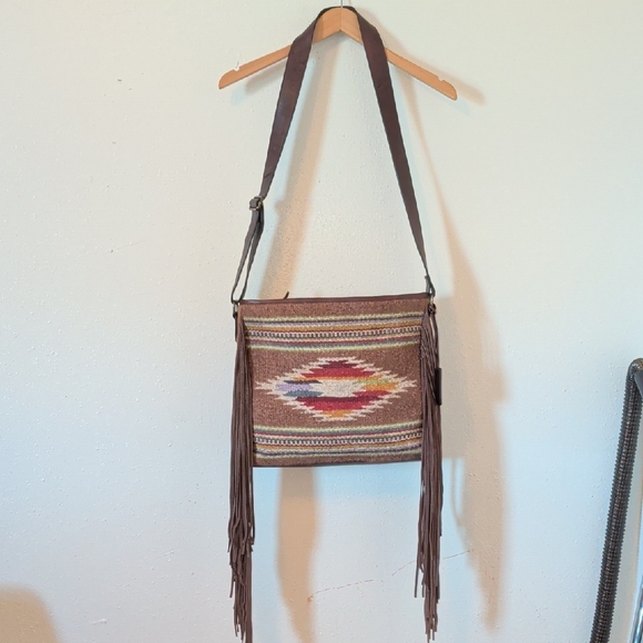 Ariat Handbags - Ariat Brown and Multicolor Fringe Bag And Wallet Set